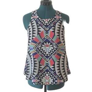 Xhilaration Womens Tank Top Summer Boho Multicolor Geometric Size S